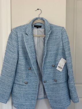 Central Park West Women's Light Blue Tweed Blazer Jacket